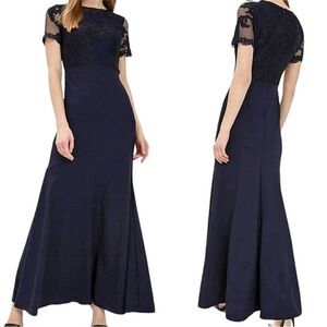 Lauren Ralph Lauren Midnight Navy Short Sleeve Maxi Dress Size 2 Brinley Combo